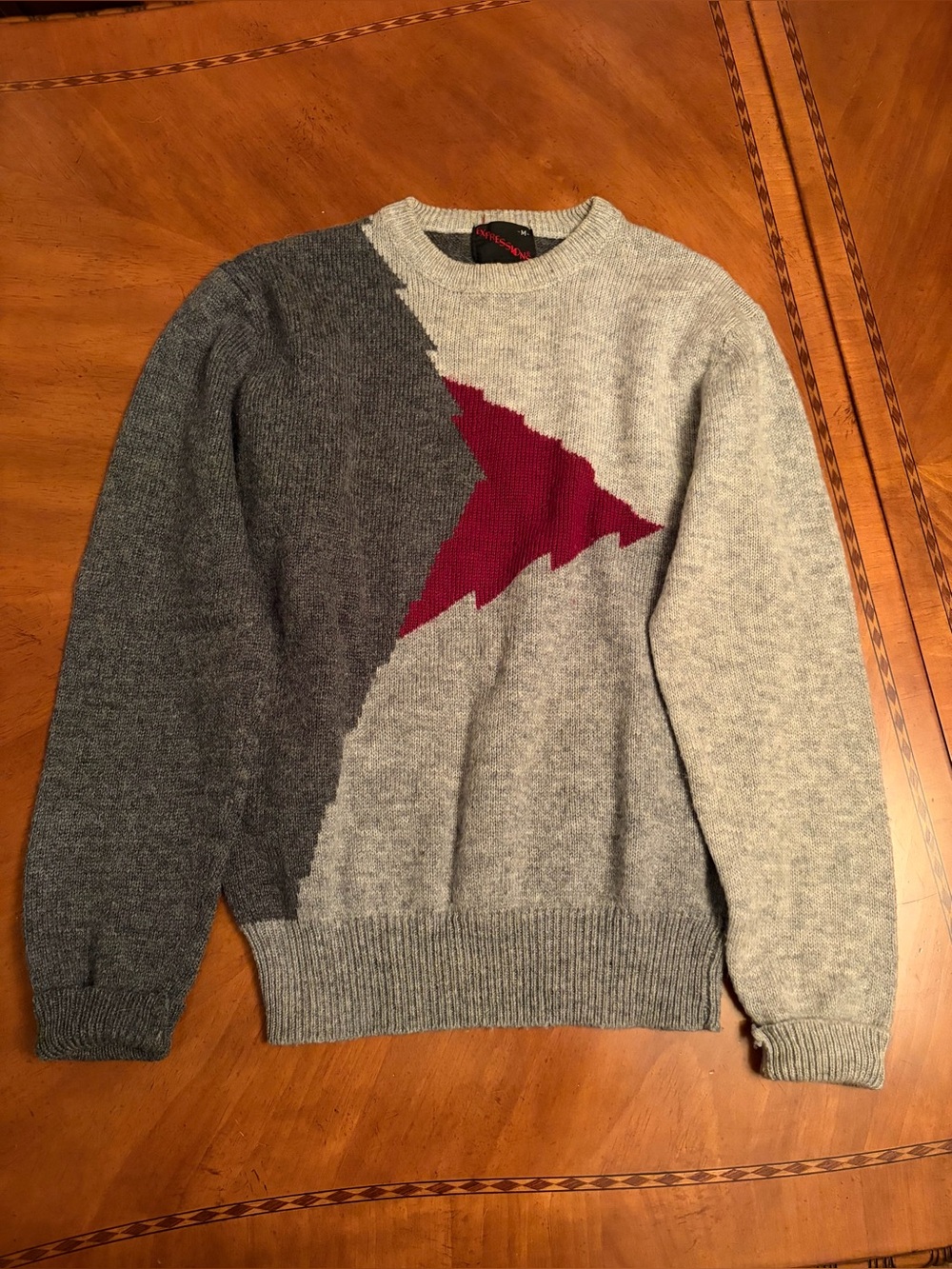 Vintage 1980s Expressions Gray Crewneck Geometric Sweater